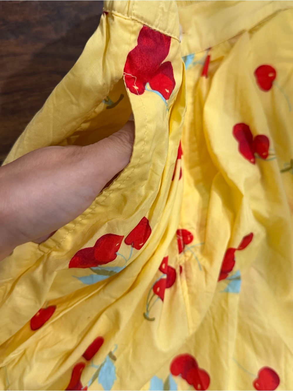 ModCloth A-Line Yellow and Red Cherries Cotton Skirt Size Small - Picture 3 of 7